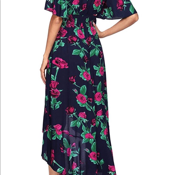 Women's Floral High Low V-Neck Long Maxi Dress - Picture 2 of 8